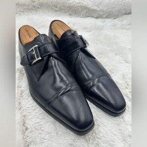 Magnanni Marco Monk Strap black leather buckle slip on shoe Size 9.5 M‎
